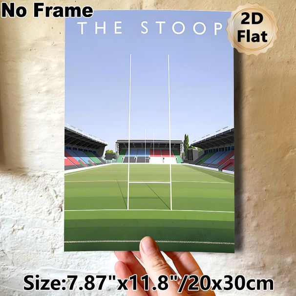 The Stoop Rugby Stadium Painting Poster, Minimalist Flat-design Poster, Clear Depiction Of Rugby Field With Goalposts And Colorful Stands, Suitable_maomaolike.com