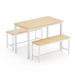 Industrial Dining Table Set With 2 Benches, Kitchen Counter Table For Breakfast, Living Room & Party Room, Natural & White, 43.3"L X 23.6"W X 29.9"H_maomaolike.com