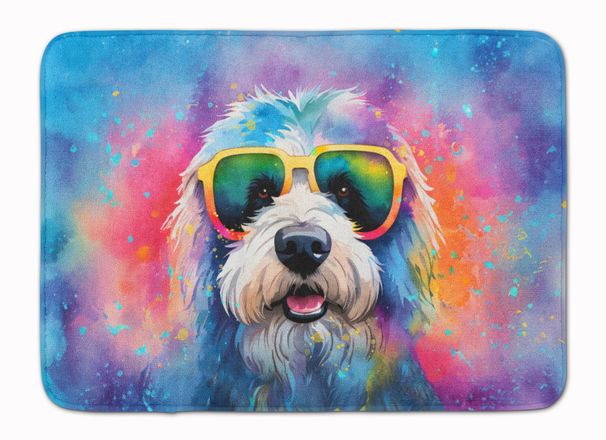 Old English Sheepdog Hippie Dawg Memory Foam Kitchen Mat Machine Washable Anti-Fatigue Mat Cushion Comfort Bath Mat Or Kitchen Rug_maomaolike.com