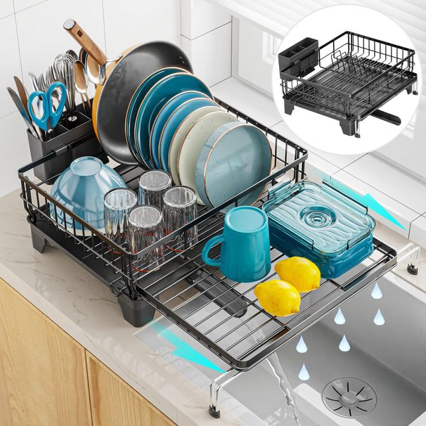 GSlife Large 2 Tier Dish Drying Rack - Expandable Over Sink & Counter Use_maomaolike.com