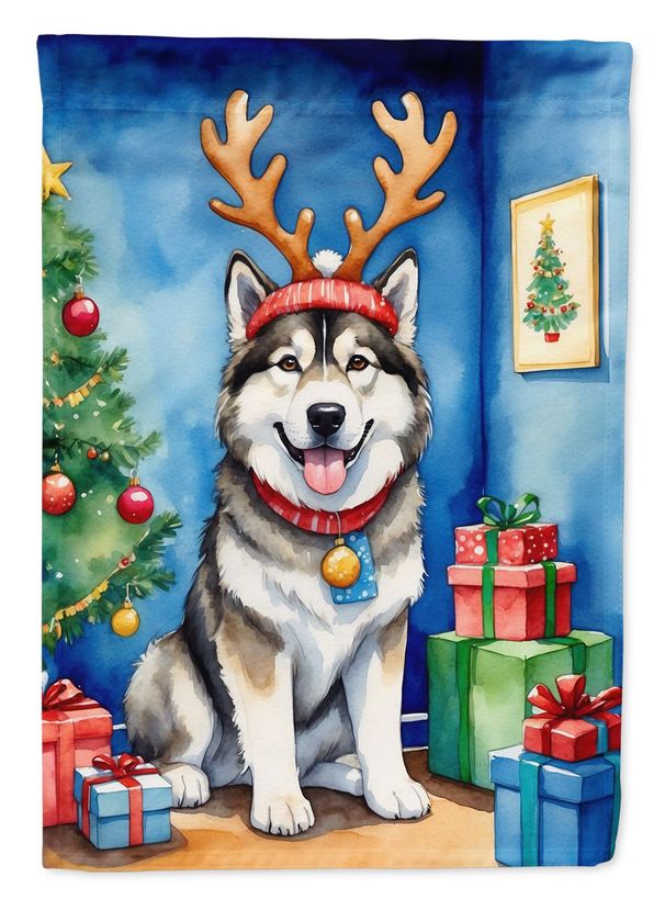 Alaskan Malamute Christmas Reindeer House Flag Large Porch Sleeve Pole Decorative Outside Yard Banner Artwork Wall Hanging, Polyester, House Size, Multicolor_maomaolike.com