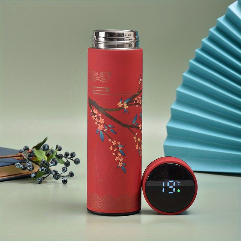 1pc Chinese Style Thermal Bottle, Retro Smart Temperature Display Insulated Cup, Stainless Steel Water Cup_maomaolike.com