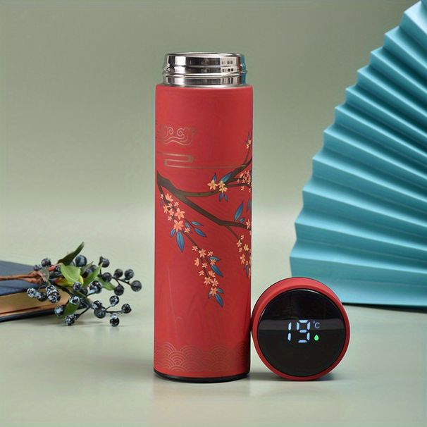 1pc Chinese Style Thermal Bottle, Retro Smart Temperature Display Insulated Cup, Stainless Steel Water Cup_maomaolike.com