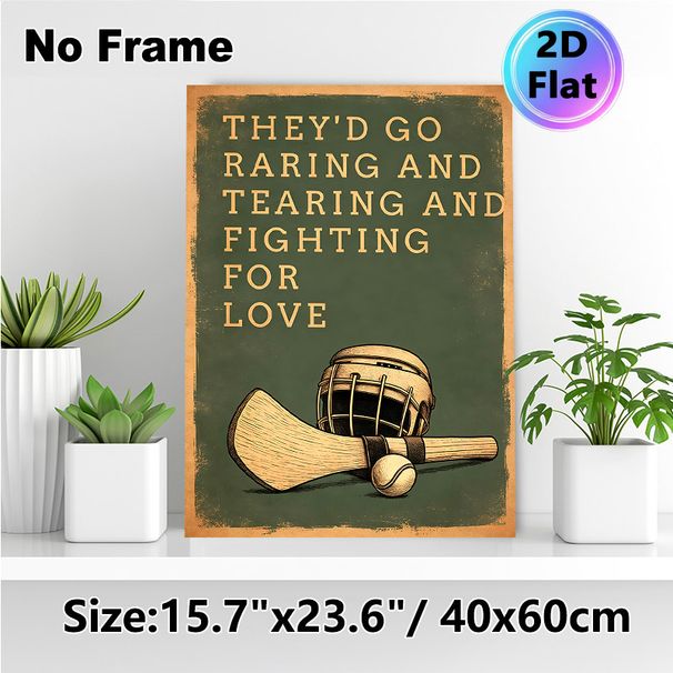 Hurling Themed Painting Poster, Vintage Style Retro Hurling Gear With Inspirational Quote Poster, Unique Decorative Piece Suitable For Home, Game Room_maomaolike.com