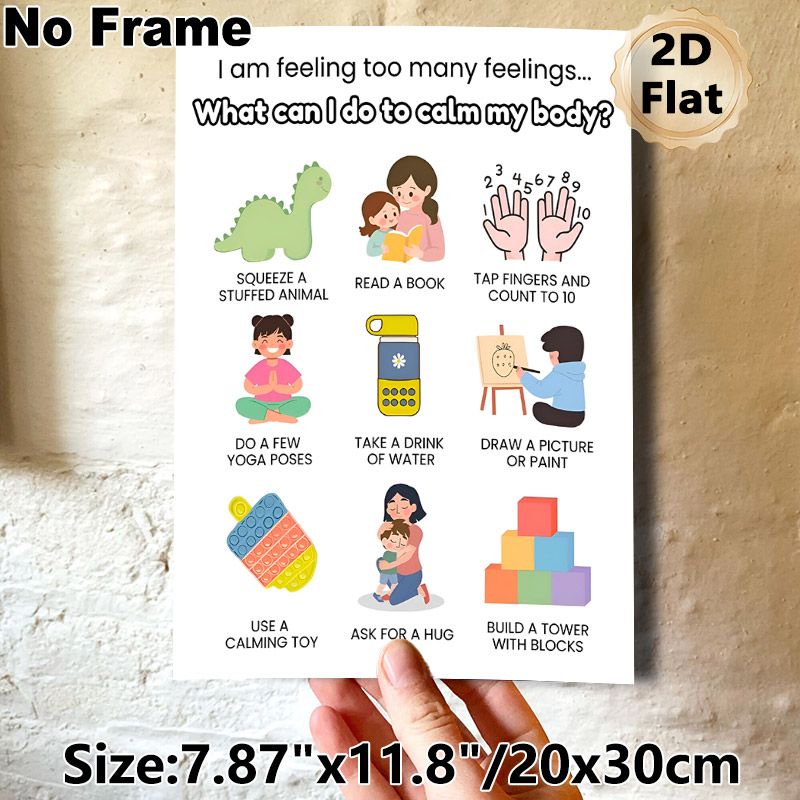 Emotion Regulation Painting Poster, Cute Cartoon-style Calming Strategies Poster, Practical Mood-soothing Tips Suitable For Therapy Rooms, Home Spaces_maomaolike.com