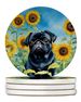 Pug In Sunflowers Large Sandstone Coasters Pack Of 4 Absorbent Round Coasters Decor Gifts For Men Or Women, 4 In, Multicolor_maomaolike.com