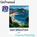 San Sebastián Coastal City Travel Landscape Painting Poster, Vibrant Stylized Seaside Cityscape With Curving Beach & Hillside Fortress Poster_maomaolike.com