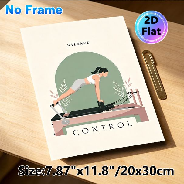 Pilates Themed Painting Poster, Soft-toned Minimalist Flat Style Poster, Conveys Balance And Control Concept, Ideal For Home Gym, Yoga Studio And_maomaolike.com