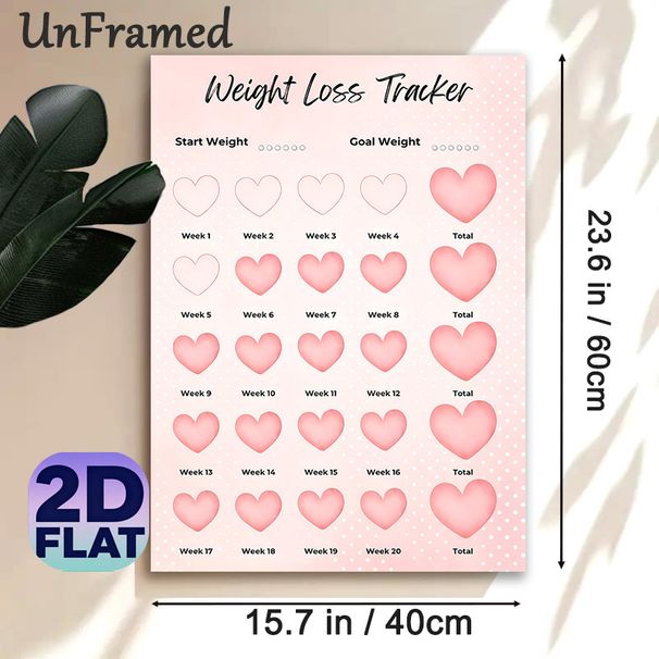 Weight Loss Tracker Painting Poster, Soft Pink Heart & Polka Dot Style Poster, Practical Tool To Track Weekly Weight Loss Progress, Ideal For Home Or_maomaolike.com