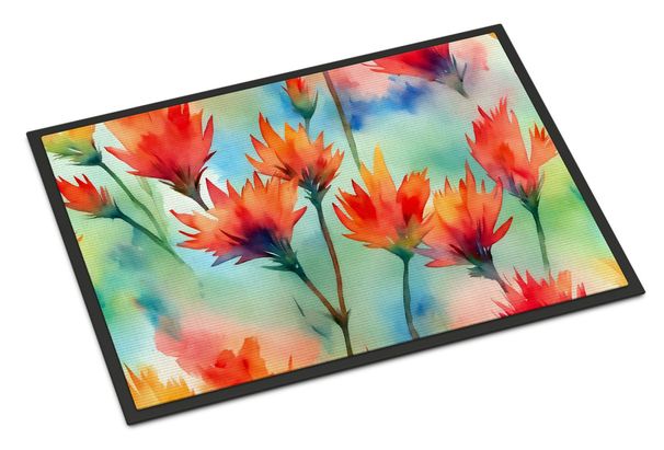 Wyoming Indian Paintbrush In Watercolor Doormat Front Door Mat Indoor Outdoor Rugs For Entryway, Non Slip Washable Low Pile, 24H X 36W_maomaolike.com