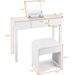 Vanity Makeup Dressing Table Set With Flip Top Mirror And Cushioned Stool-White_maomaolike.com