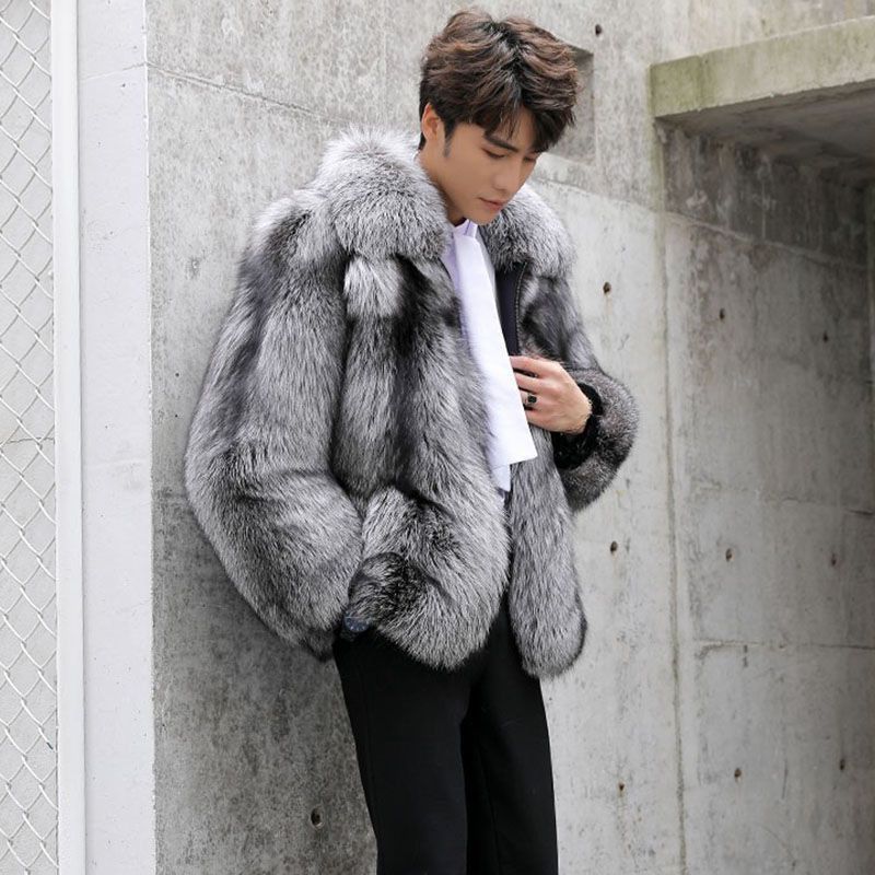 Men's clothing Autumn-winter fur men's coat Fashion casual silver fox fur coat thickened to keep warm_maomaolike.com