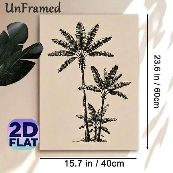 Banana Tree Painting Poster, Monochrome Line Art Style Poster, Understated Tropical Natural Decor Suitable For Living Room, Bedroom, Office_maomaolike.com