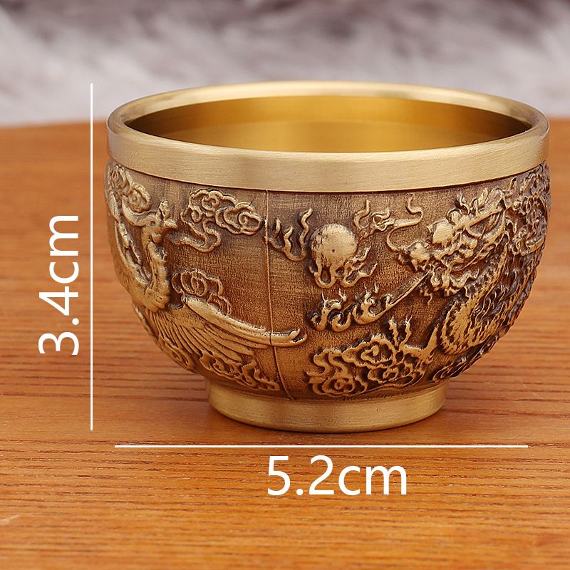 Brass Home Living Room Desktop Decoration Vintage Antique Dragon And Phoenix Auspicious Tea Cup Metal Ornament Craft_maomaolike.com