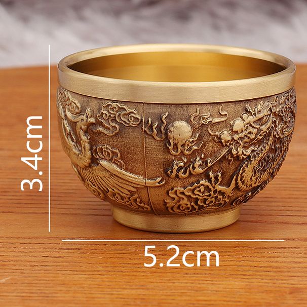 Brass Home Living Room Desktop Decoration Vintage Antique Dragon And Phoenix Auspicious Tea Cup Metal Ornament Craft_maomaolike.com