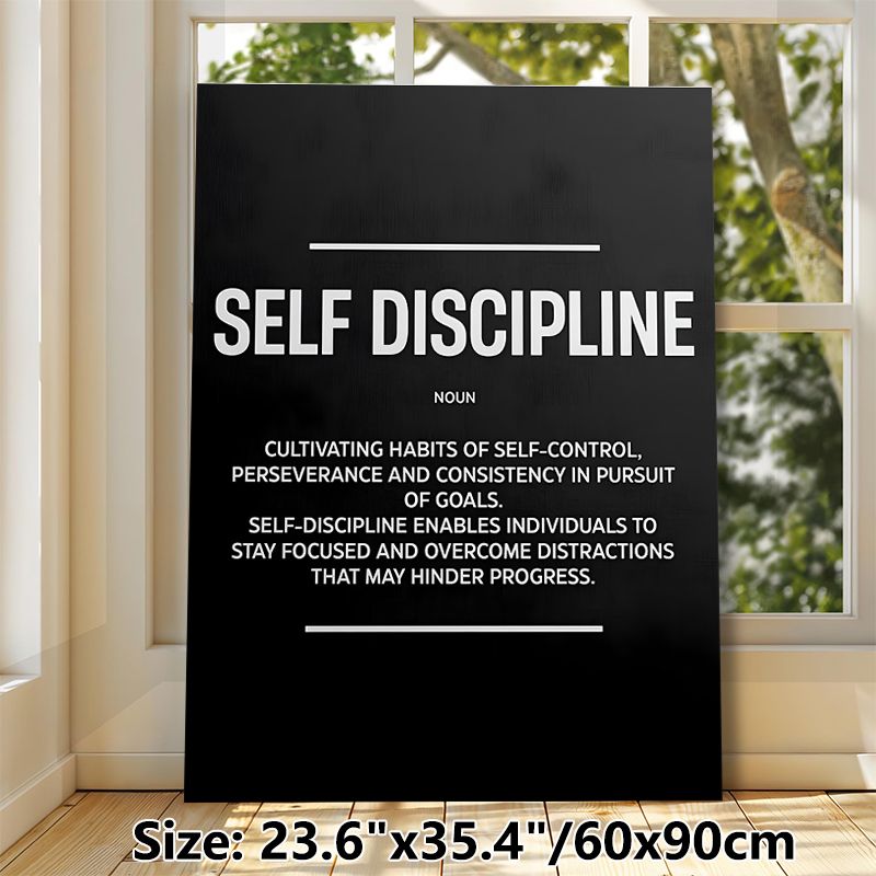 Self Discipline Themed Painting Poster, Sleek Black & White Typographic Poster, Motivational Decor To Enhance Focus, Suitable For Office, Study Space_maomaolike.com