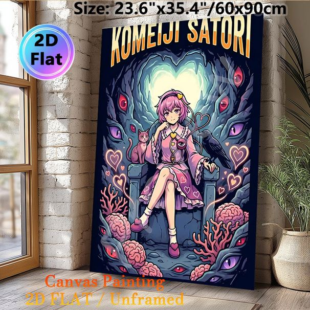 Komeiji Satori Painting Poster, Vibrant Surreal Anime Style Poster, Mysterious Design With Cat, Crow And Surreal Details, Ideal For Bedroom, Game Room_maomaolike.com