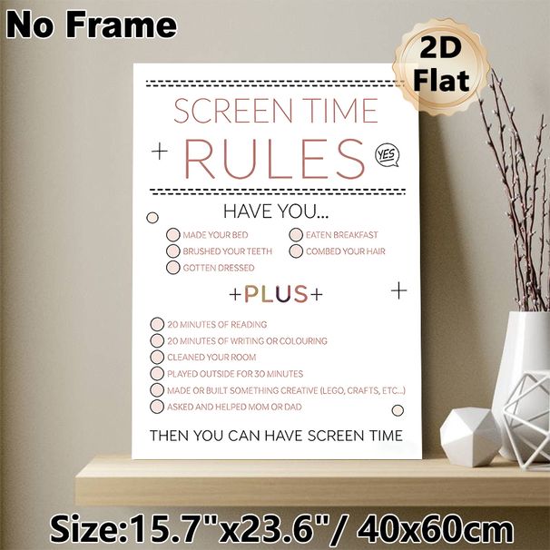 Screen Time Rules Painting Poster, Soft-toned Minimalist Checklist Poster, Helps Set Clear Daily Routines, Ideal For Home Living Areas_maomaolike.com