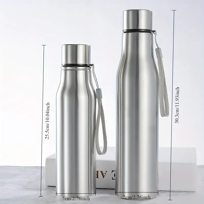 1pcs 750ml/1000ml Stainless Steel Water Single Wall Large Capacity Bottle With Carrying Strap For Hiking Sports Outdoor_maomaolike.com