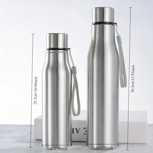 1pcs 750ml/1000ml Stainless Steel Water Single Wall Large Capacity Bottle With Carrying Strap For Hiking Sports Outdoor_maomaolike.com