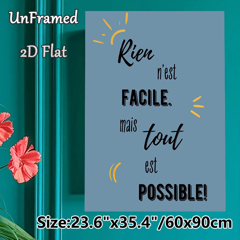 French Inspirational Quote Painting Poster, Soft Blue Minimalist Typography Poster, Uplifting Motivational Message To Boost Mood, Ideal For Home_maomaolike.com