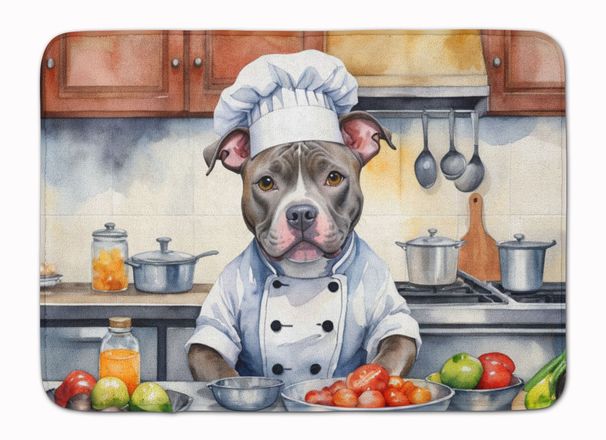 Pit Bull Terrier The Chef Memory Foam Kitchen Mat Machine Washable Anti-Fatigue Mat Cushion Comfort Bath Mat Or Kitchen Rug_maomaolike.com