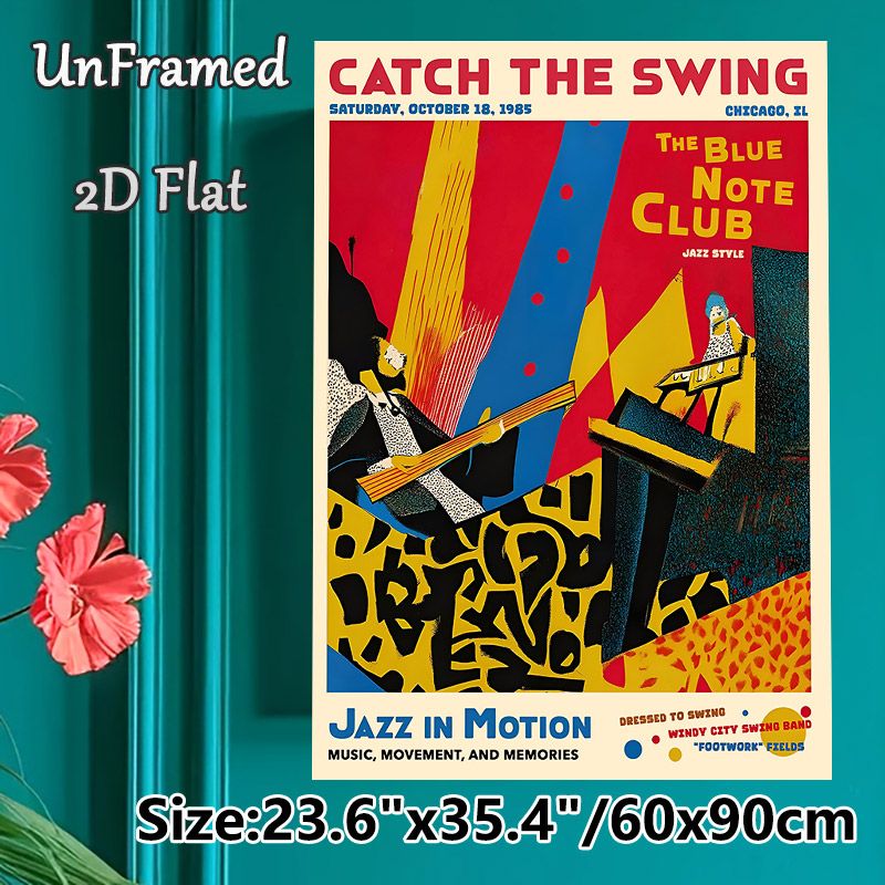 Jazz Club Themed Painting Poster, Vibrant Retro Jazz Performance Scene Poster, Features Nostalgic Jazz Club Atmosphere, Ideal For Home, Music Studio_maomaolike.com