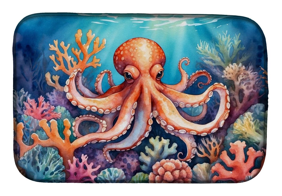 Octopus Among Coral Dish Drying Mat Absorbent Dish Drying Mat Pad For Kitchen Counter Dish Drainer Mat For Countertop, 14 X 21", Multicolor_maomaolike.com