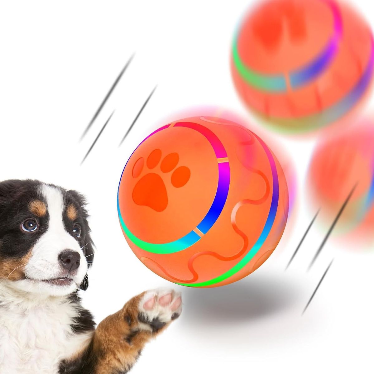 Pet Ball For Dogs, Interactive Dog Toy Durable Automatic Rolling Ball With Led Flash Lights For Small Meduium Large Dogs Breed, Wicked Ball With Motion Activat BPA-Free USB Rechargeable_maomaolike.com