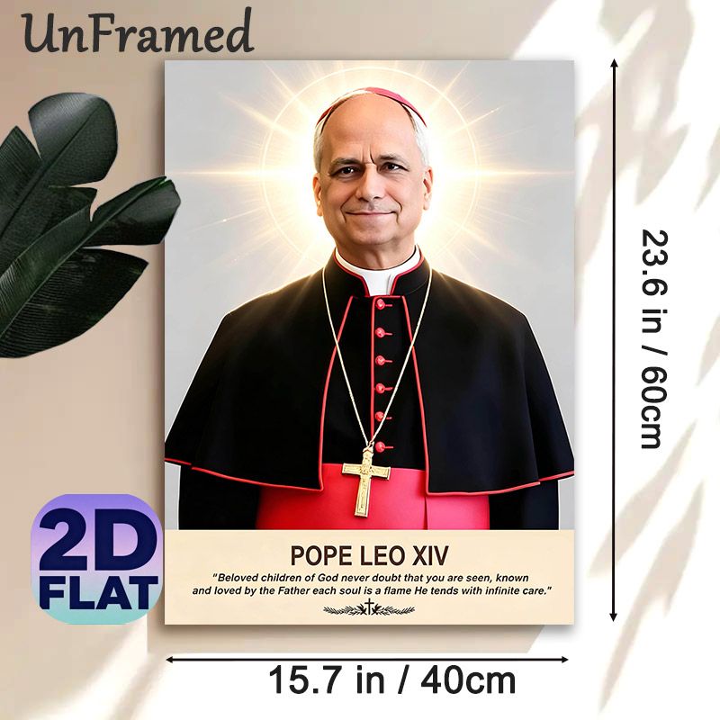 Pope Leo XIV Religious Painting Poster, Warm Luminous Portrait Poster, With Inspirational Faith Quote, Suitable For Home Or Prayer Space_maomaolike.com