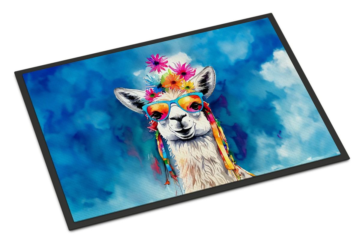 Hippie Animal Llama Doormat Front Door Mat Indoor Outdoor Rugs For Entryway, Non Slip Washable Low Pile, 24H X 36W_maomaolike.com