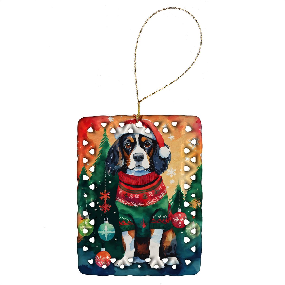 Cavalier Spaniel Christmas Porcelain Ornament Christmas Tree Hanging Decorations For Home Christmas Holiday, Rectangle, Gift, Multicolor_maomaolike.com