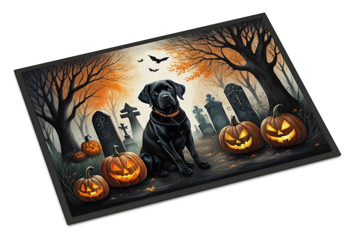 Black Labrador Retriever Spooky Halloween Doormat Front Door Mat Indoor Outdoor Rugs For Entryway, Non Slip Washable Low Pile, 24H X 36W_maomaolike.com