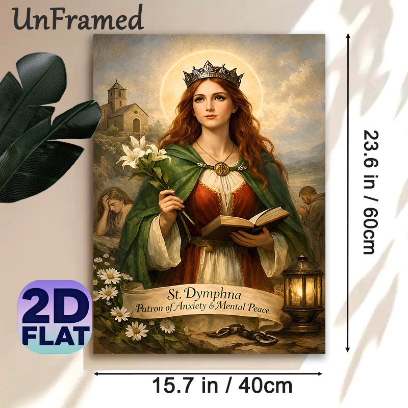 St. Dymphna (Patron Of Anxiety & Mental Peace) Religious Painting Poster, Classic Realistic Sacred Figure Poster, Serene Spiritual Decor For Mental_maomaolike.com