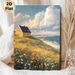 Coastal Cottage Landscape Painting Poster, Warm-toned Idyllic Seaside Scenery With Wildflowers And Yellow Cottage Poster, Serene Natural View Ideal_maomaolike.com