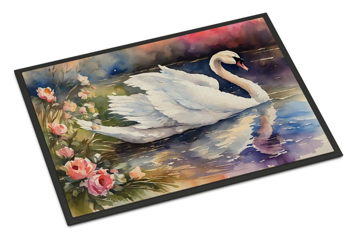 Swan Doormat Front Door Mat Indoor Outdoor Rugs For Entryway, Non Slip Washable Low Pile, 24H X 36W_maomaolike.com