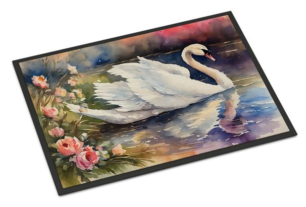 Swan Doormat Front Door Mat Indoor Outdoor Rugs For Entryway, Non Slip Washable Low Pile, 24H X 36W_maomaolike.com