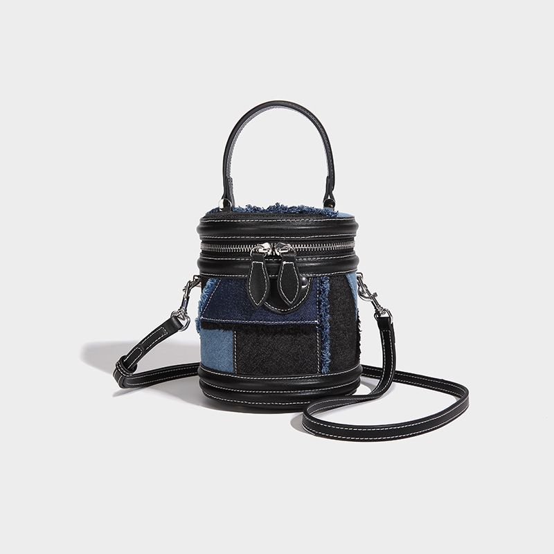 Niche Design Denim Patchwork Stylish Bucket 2026 New Casual Trendy Versatile Handbag Crossbody Small Bag_maomaolike.com