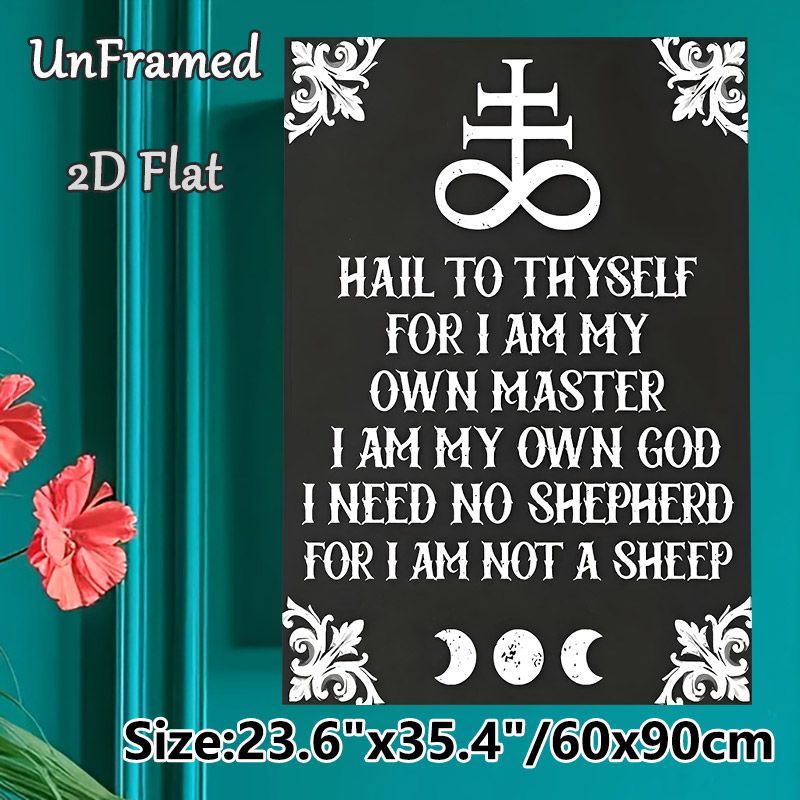 Leviathan Cross & Self-empowerment Quote Painting Poster, Vintage Gothic Monochrome Poster, Dark-toned Design With Ornate Scrolls, Moon Phases And_maomaolike.com
