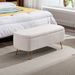 Ivory White Storage Ottoman Bench For End Of Bed Gold Legs, Modern Ivory White Fur Entryway Bench Upholstered Padded With Storage For Living Room Bedroom_maomaolike.com