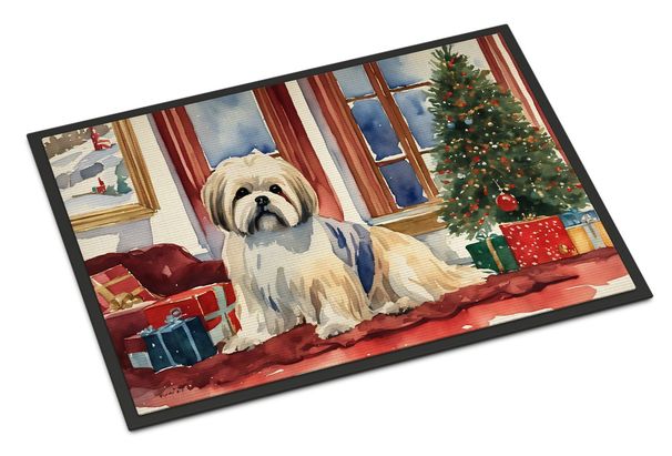 Lhasa Apso Cozy Christmas Doormat Front Door Mat Indoor Outdoor Rugs For Entryway, Non Slip Washable Low Pile, 24H X 36W_maomaolike.com