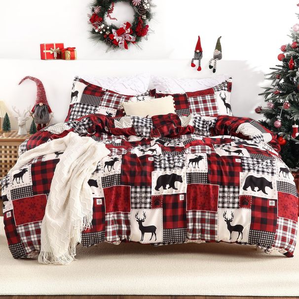 Reindeer Double-Sided Printed Christmas Theme Duvet Cover Soft Double Bed Three-Piece Set Zipper Closure Kit Cross-Border Wholesal_maomaolike.com