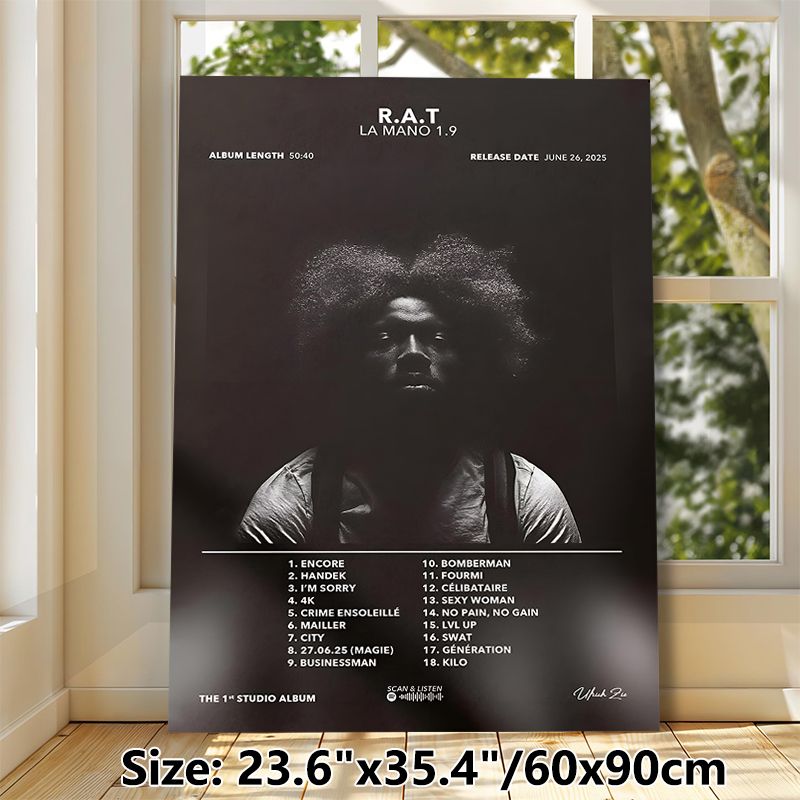 Hip-Hop Studio Album Tracklist Painting Poster, Dark Monochrome Portrait & Tracklist Poster, Presents Full Album Details, Suitable For Music Rooms_maomaolike.com