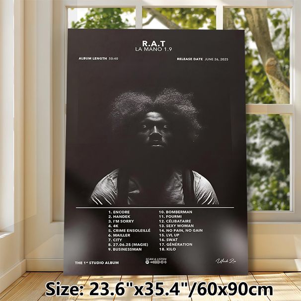 Hip-Hop Studio Album Tracklist Painting Poster, Dark Monochrome Portrait & Tracklist Poster, Presents Full Album Details, Suitable For Music Rooms_maomaolike.com
