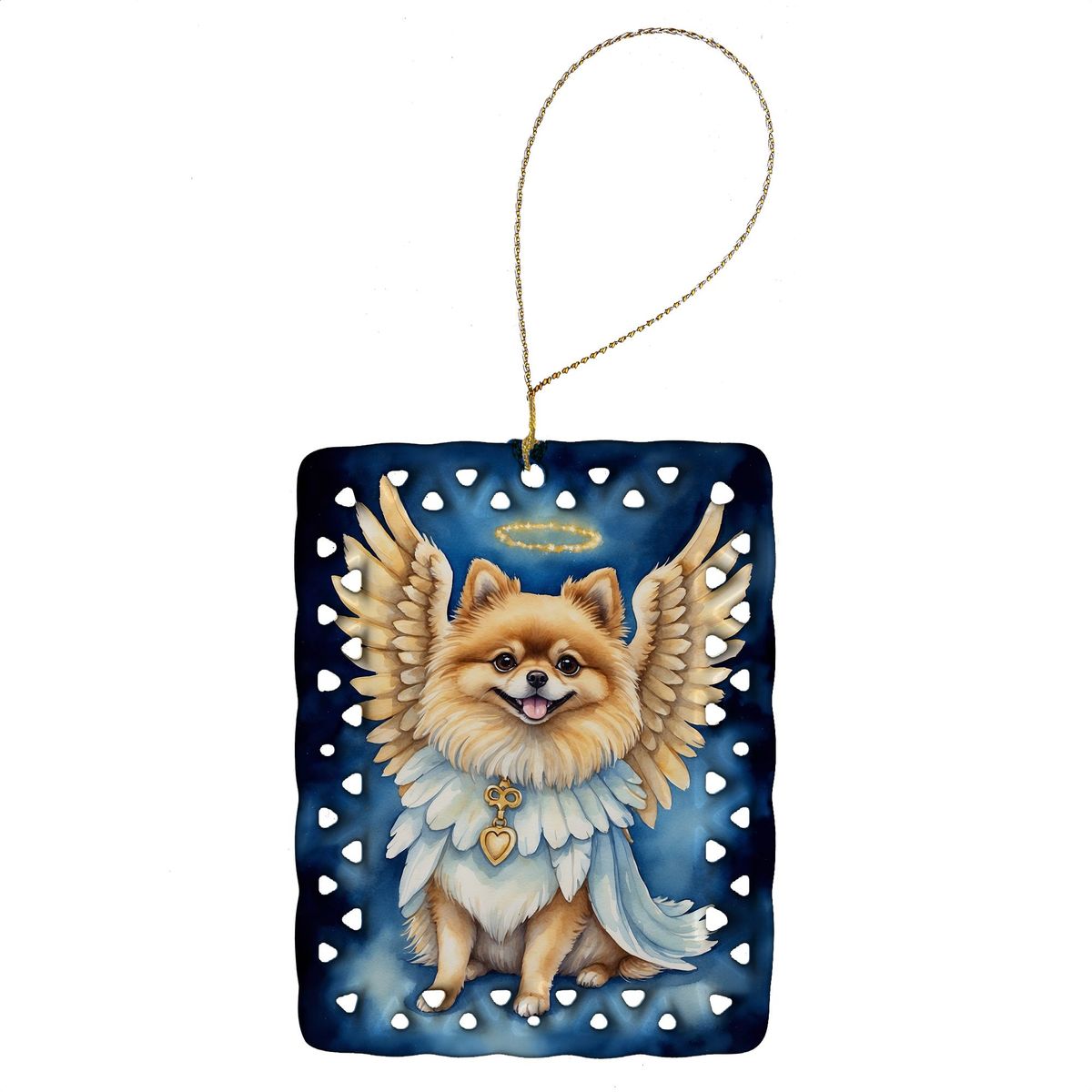 Pomeranian My Angel Porcelain Ornament Christmas Tree Hanging Decorations For Home Christmas Holiday, Rectangle, Gift, Multicolor_maomaolike.com