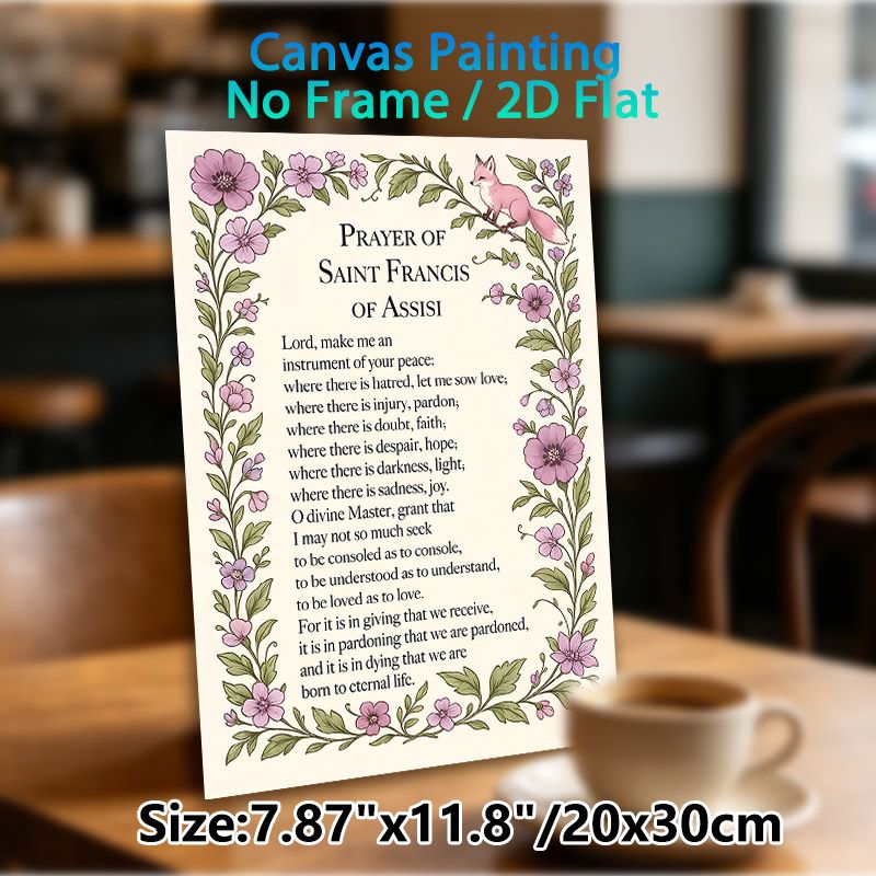 Prayer Of Saint Francis Of Assisi Painting Poster, Soft-toned Floral & Fox Framed Poster, Inspirational Religious Verse Decor Idea For Home, Prayer_maomaolike.com