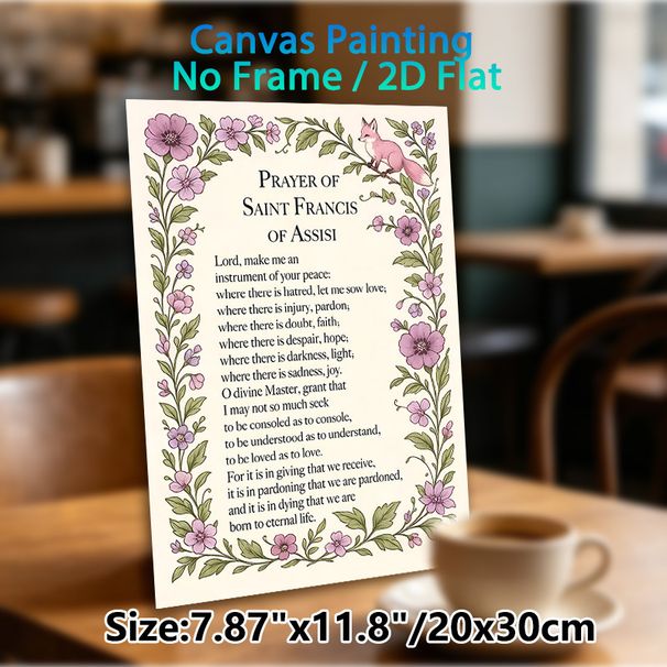 Prayer Of Saint Francis Of Assisi Painting Poster, Soft-toned Floral & Fox Framed Poster, Inspirational Religious Verse Decor Idea For Home, Prayer_maomaolike.com