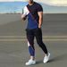 Men's Clothing casual short-sleeved suit 3D digital printing color stripes fashion short-sleeved trousers suit_maomaolike.com