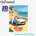 Coastal Road Trip Painting Poster, Vintage-style Retro Convertible With Surfboard On Seaside Cliff Road Poster, Warm Nostalgic Vibe For Living Room_maomaolike.com