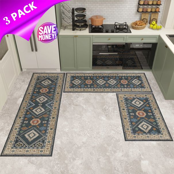 Kitchen Rugs Sets Of 3, Kitchen Floor Mat Carpet, Washable Non Slip Kitchen Runner Rug, Boho Farmhouse Hallway Doormat For Home Decor_maomaolike.com